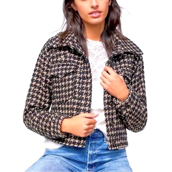 Anthropologie Jackets & Blazers - NWOT Anthropologie Avec Les Files Houndstooth Shimmer Cropped Jacket Size Medium